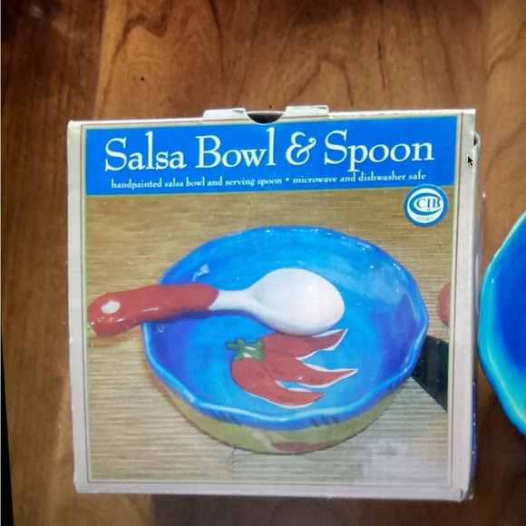 Colorful Salsa/Dip Ceramic Bowl and Spoon Set - Picture 2 of 2